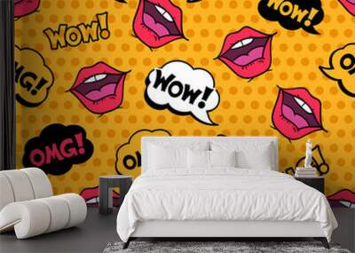 Wow! Seamless pattern in pop art comic style with speech bubbles Wall mural