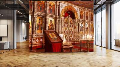 YEKATERINBURG, RUSSIA: Church on Blood in Honour of All Saints Resplendent in the Russian Land — place of execution of Emperor Nicholas II and his family. Royal doors and iconostasis Wall mural