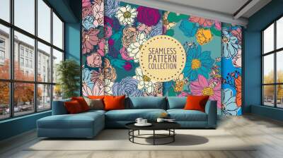 Floral seamless patterns collection. Vector design for paper, fabric, interior decor and cover Wall mural