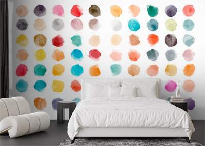 Set of colorful watercolor hand painted round shapes, stains, circles, blobs isolated on white. Elements for artistic design Wall mural