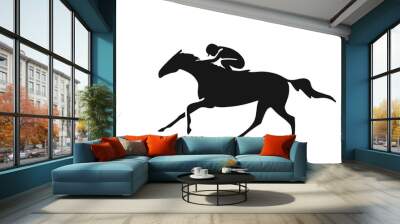 Silhouette of jockey and horse on white background Wall mural