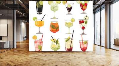 Cocktail day in black and white icon style on white background Wall mural