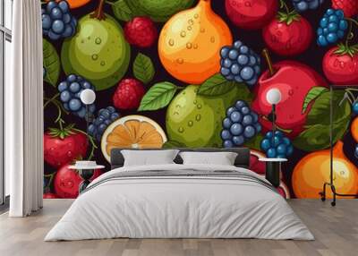 Colorful fruit background. Digital paper with fresh fruits Wall mural