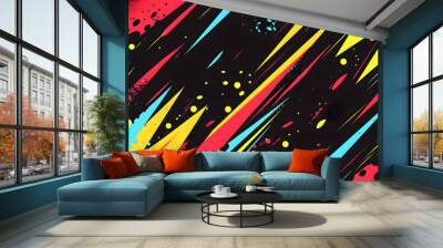 A colorful abstract background with red blue and yellow lines and dots. The background is a mix of bright and dark colors, giving it a dynamic and energetic feel Wall mural