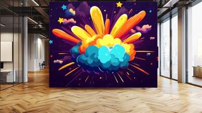 A colorful explosion of fireworks in the sky. The explosion is so big that it covers the entire sky. The colors are bright and vibrant, creating a sense of excitement and joy Wall mural