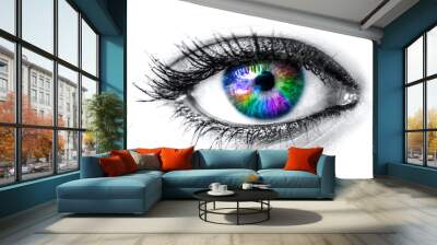 Colorful woman eye macro shot Wall mural