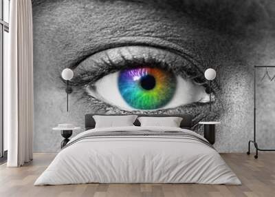 Multicolored human eye macro shot Wall mural