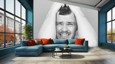 Portrait of desperate man - Monocrome or black and white portrai Wall mural