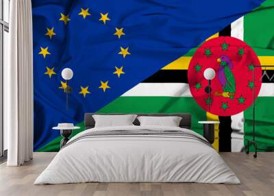 waving flag of dominica and eu Wall mural