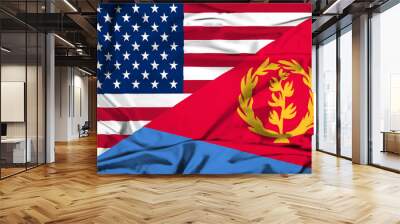 Waving flag of Eritrea and USA Wall mural