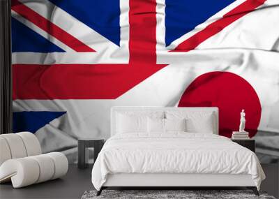 Waving flag of Japan and UK Wall mural