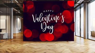 Happy Valentine's Day Celebration Text Over Red Duotone Bokeh Lights Background Wall mural