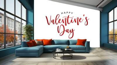 Happy Valentine's Day Holiday Red Glitter Text Over White Background Wall mural