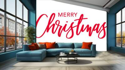 Merry Christmas Red Brush Calligraphy Vector Text Script, Horizontal Typography Banner Wall mural