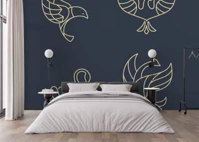 Line art logo birds. Outline style Wall mural