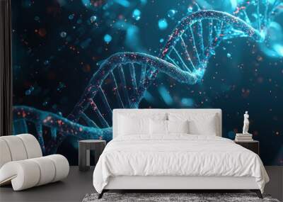 Artificial intelligence AI in Healthcare. DNA double helix intertwined with digital AI elements, highlighting the role of AI in genetic research and personalized medicine Wall mural