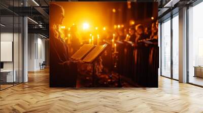 Choir performance with candlelight during a Christmas service at a church Wall mural