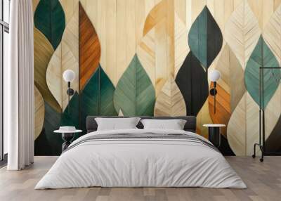 Geometric Shapes with Natural Wood Textures Background. Modern abstract background geometric shapes with the organic textures of wood in a rich, earthy color palette. Wall mural