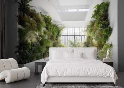 Vertical gardens at home room. Living green wall in modern interior design. DIY vertical garden ideas for home garden. AI generative Wall mural