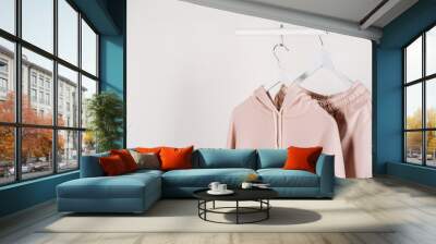 Work from home outfit, casual wardrobe, WFH wear, comfy style background with sport wear outfit Wall mural