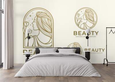 Beauty Woman Line Art Logo Design Template Wall mural