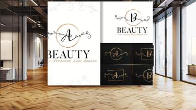 Set of feminine beauty monogram logo letter a and b Wall mural