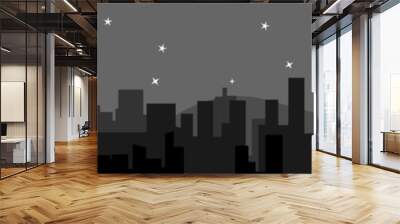 city landscape at night. silhouettes of skyscrapers, urban buildings, crescent moon and stars. vector illustration. Wall mural