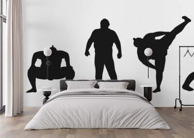 collection of silhouettes sumo wrestling with different pose, gesture. isolated on white background. vector illustration. Wall mural