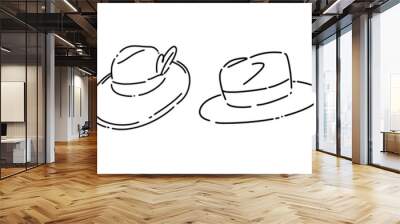 Set line drawing of fedora hat, panama. Isolated on white background. Vector illustration. Wall mural