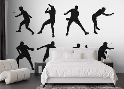 set of silhouettes of male athletes or table tennis players. isolated on white background. graphic vector illustration. Wall mural