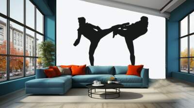 set of silhouettes of martial arts taekwondo with different action, pose. isolated on white background. vector illustration. Wall mural