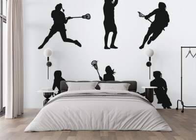 silhouette set of lacrosse. lacrosse player, sport. vector illustration. Wall mural