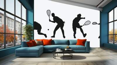 Squash player silhouettes set. Male and female athletes, sport theme. Isolated on white background. Vector illustration. Wall mural