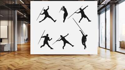 Vector set of silhouettes of javelin, javelin throw. sport, athletics. Isolated on white background. Wall mural