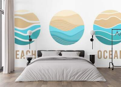 Abstract wavy lines in circle sand and sea waves,ocean,beach,summer coast,water design template vector pattern logo.Icon beach,symbol summer,badge hotel,pictogram for tourism,sign voyage,cruise travel Wall mural