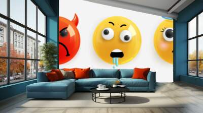 Emotion Realistic 3d Render. Set Icon Smile Emoji. Vector yellow glossy emoticons. Wall mural