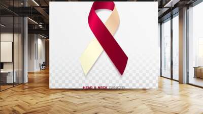 Head and Neck Cancer Awareness Month. Burgundy and Ivory Color Ribbon Isolated On Transparent Background. Vector Design Template For Poster. Wall mural