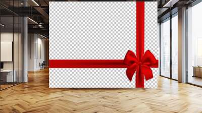 Realistic red bow and ribbon isolated on transparent background. Template for brochure or greeting card. Vector illustration. Wall mural