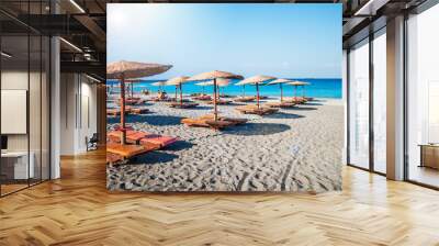 Sea panorama, overlooking the blue sea and beach with a yellow s Wall mural