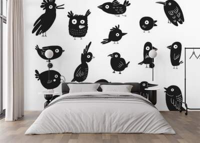 birds silhouettes set, vector illustration Wall mural