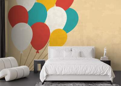 vintage birhday card with a bunch of balloons Wall mural