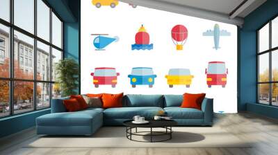 Collection of vector colorful flat transportation icons for web, mobile apps, print design Wall mural