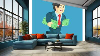 businessman running while bring money. anti corruption. vector illustration Wall mural