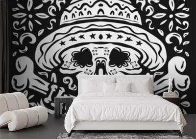 hand drawn black and white Da de muertos background in flat design Wall mural