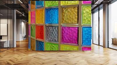 Textured surface of a bright wall of square glass blocks Wall mural