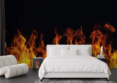 burning fire flame on black background Wall mural