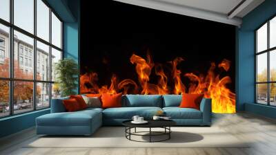 Fire flames on black background Wall mural