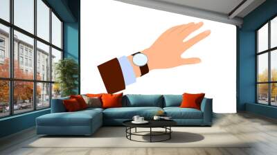 The hand of men, looking at watch, time for lunch or coffee break Wall mural