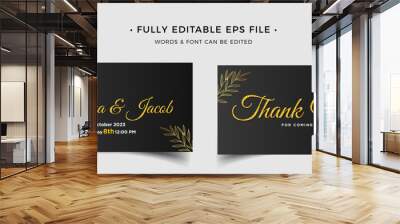 Golden floral wedding card invitation with text effect editable Wall mural