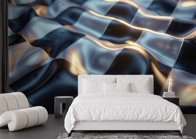 Trippy checkerboard, Waving racing finish flag black an white Wall mural